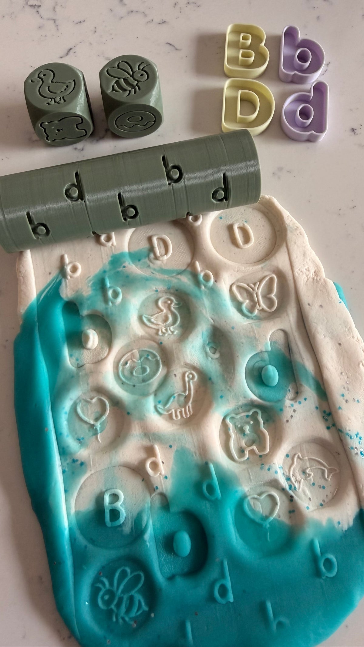 b and d Playdough Roll & Stamp Set