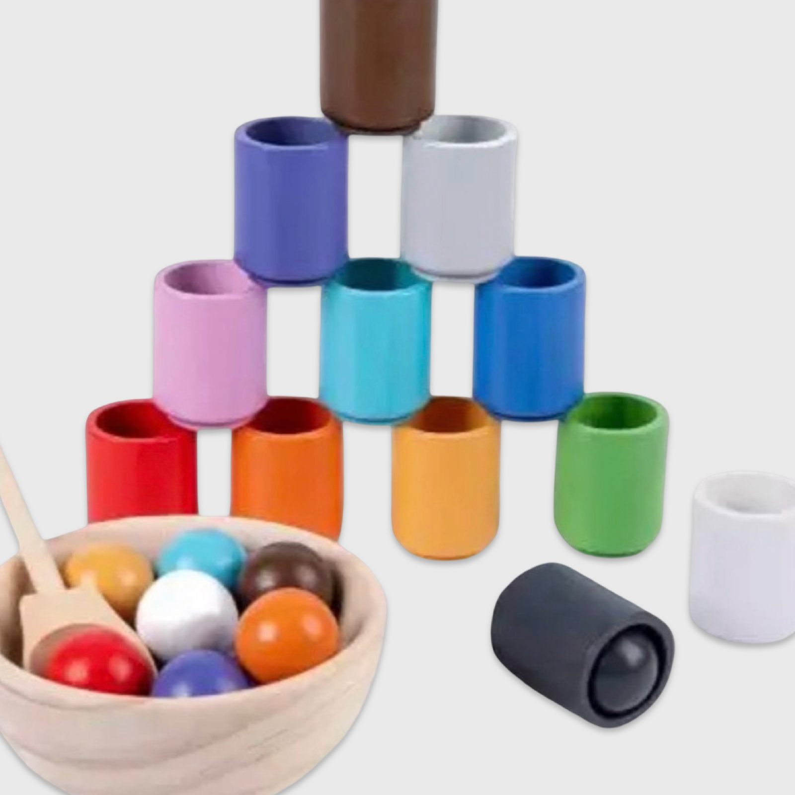 Cup and Ball Wooden Colour Matching Game